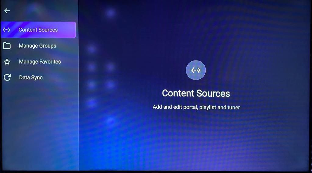 Content source configuration screen on the Formuler Z11 box for IPTV Quebec.