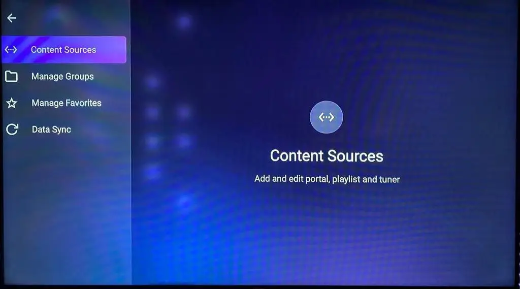 Écran de configuration des sources de contenu sur la box Formuler Z11 pour IPTV Quebec.