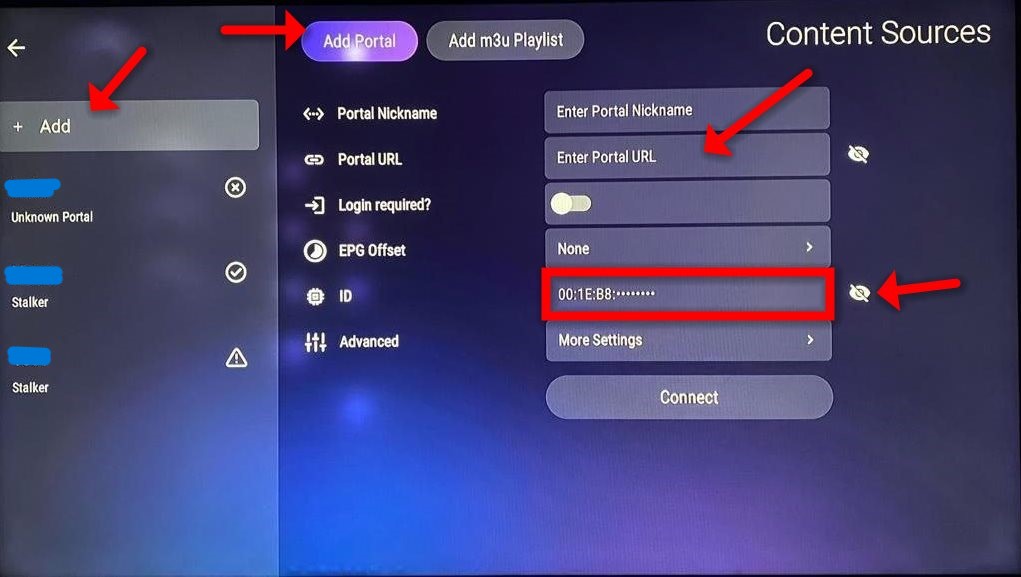 Screen for adding an IPTV portal to the Formuler Z11 box with configuration options.