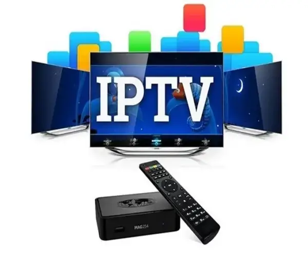 IPTV ott premium affiché sur un téléviseur avec interface moderne.
